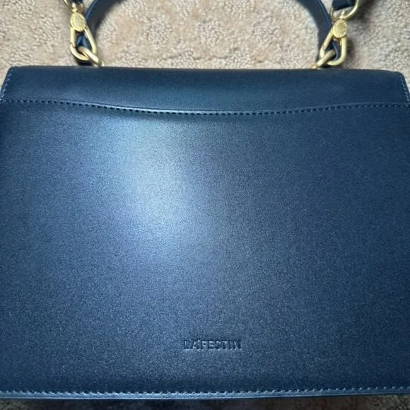 Retro Style Leather L'Festin Top Handle Shoudler Bag with Gold Hardware - Black - Picture 7 of 11